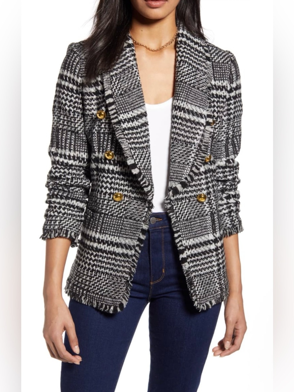 NORDSTROM: Houndstooth Double Breasted Black & White Blazer-! LIKE NEW